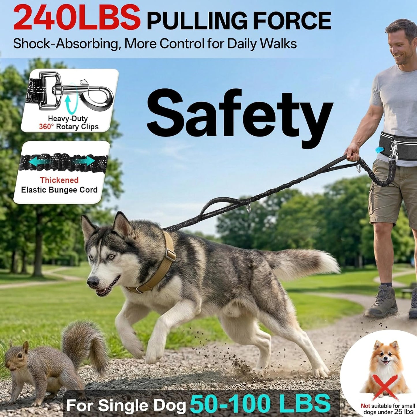 Correa doble retráctil para perros mediano/grande 240lb ajustable