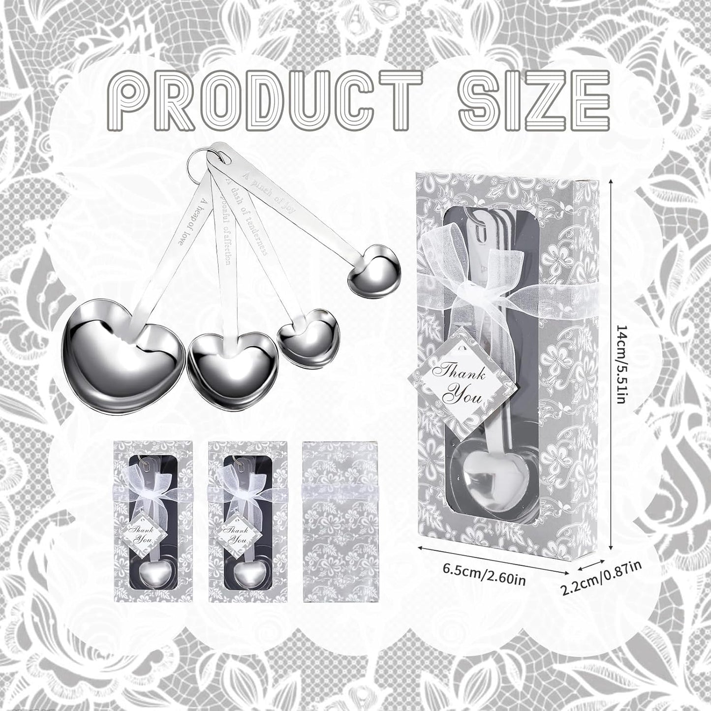 Set 50 Cucharas Medidoras Acero Inox Corazón Regalo Boda