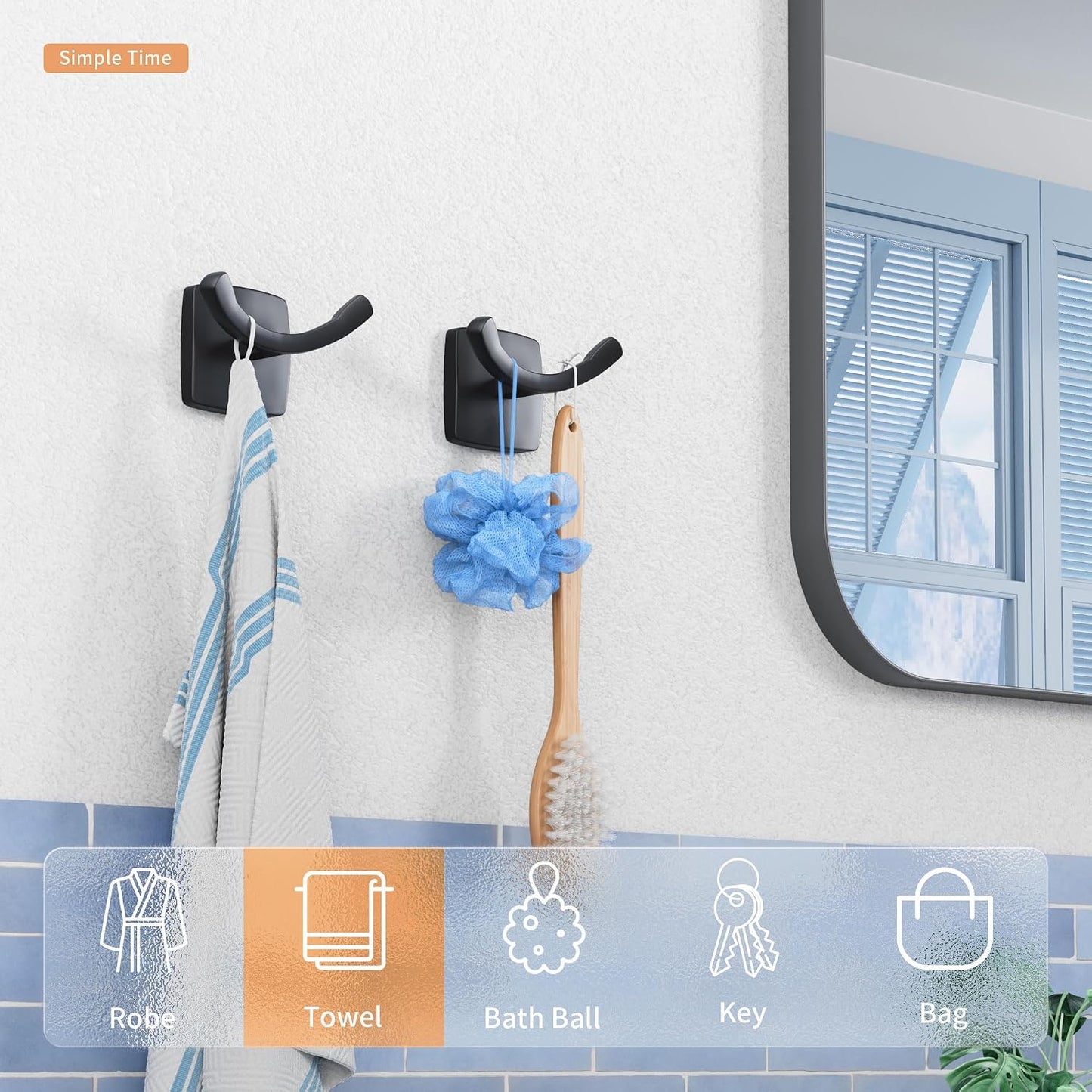 Ganchos dobles baño cocina negro mate 2uds
