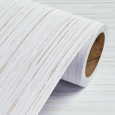 Papel tapiz texturizado blanco dorado 15.8x197pulg rayas verticales