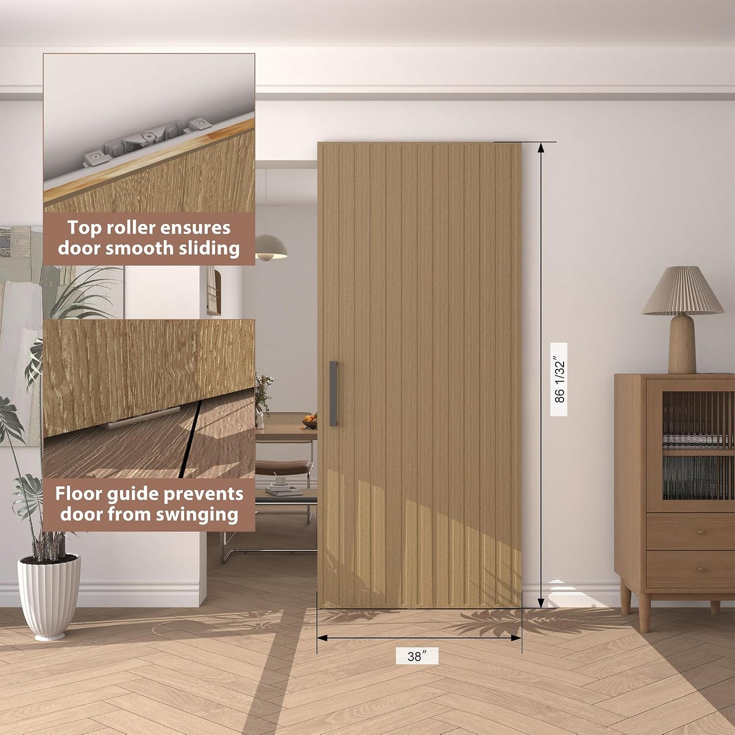 Puerta corredera granero 38x86pulg kit cierre suave marrón