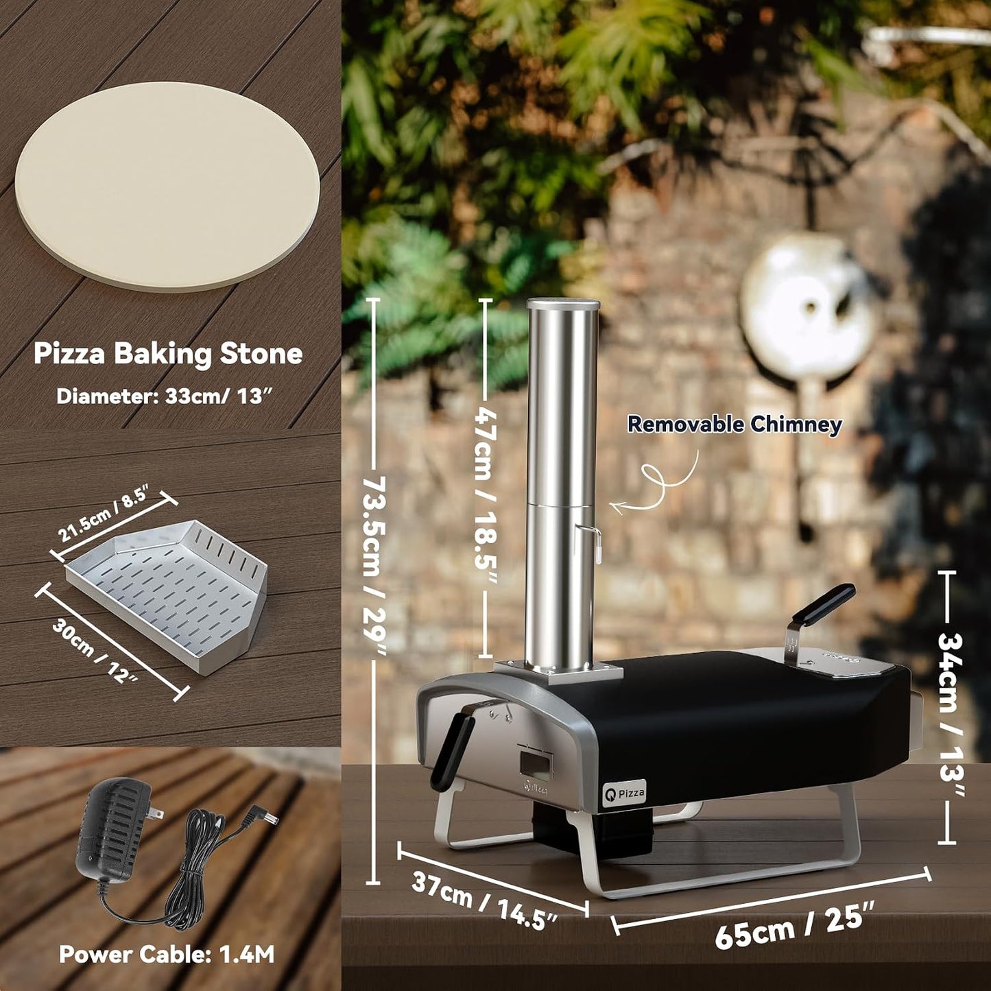Horno de leña pizza con piedra giratoria portátil