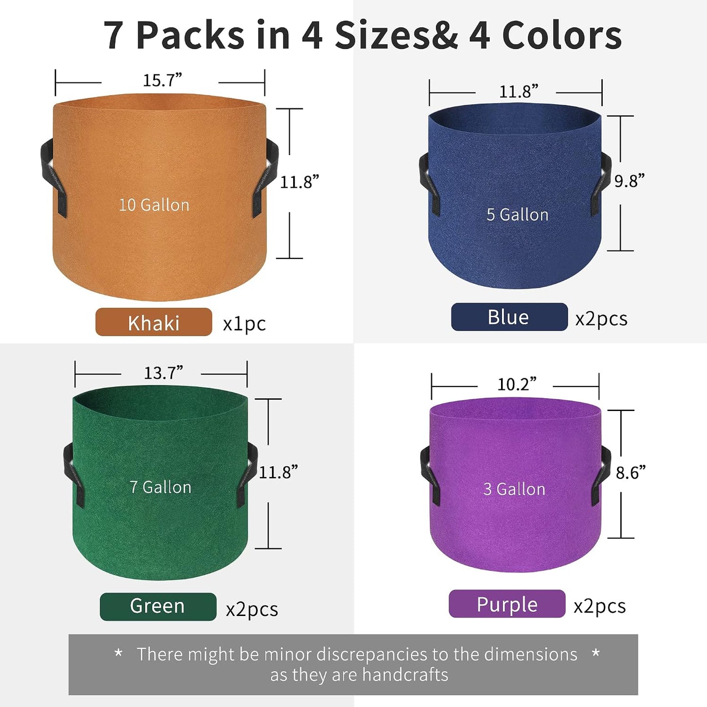 7 Pzas Bolsas Cultivo 14oz 10-3gal con Etiquetas