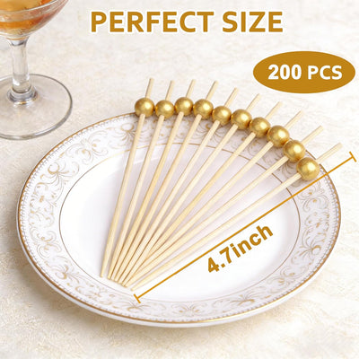 200 Palillos Cóctel Bambú Dorado 4.7pulg Aperitivos