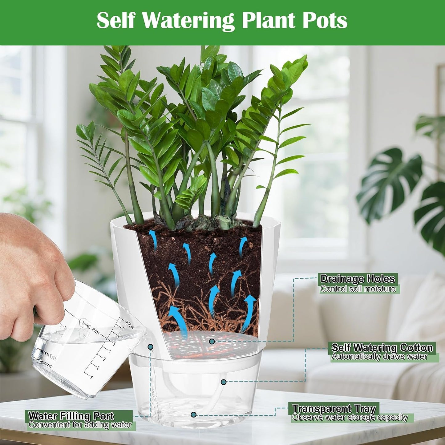 Macetas riego automático 4.7pulg set 3 con platillos decorativas