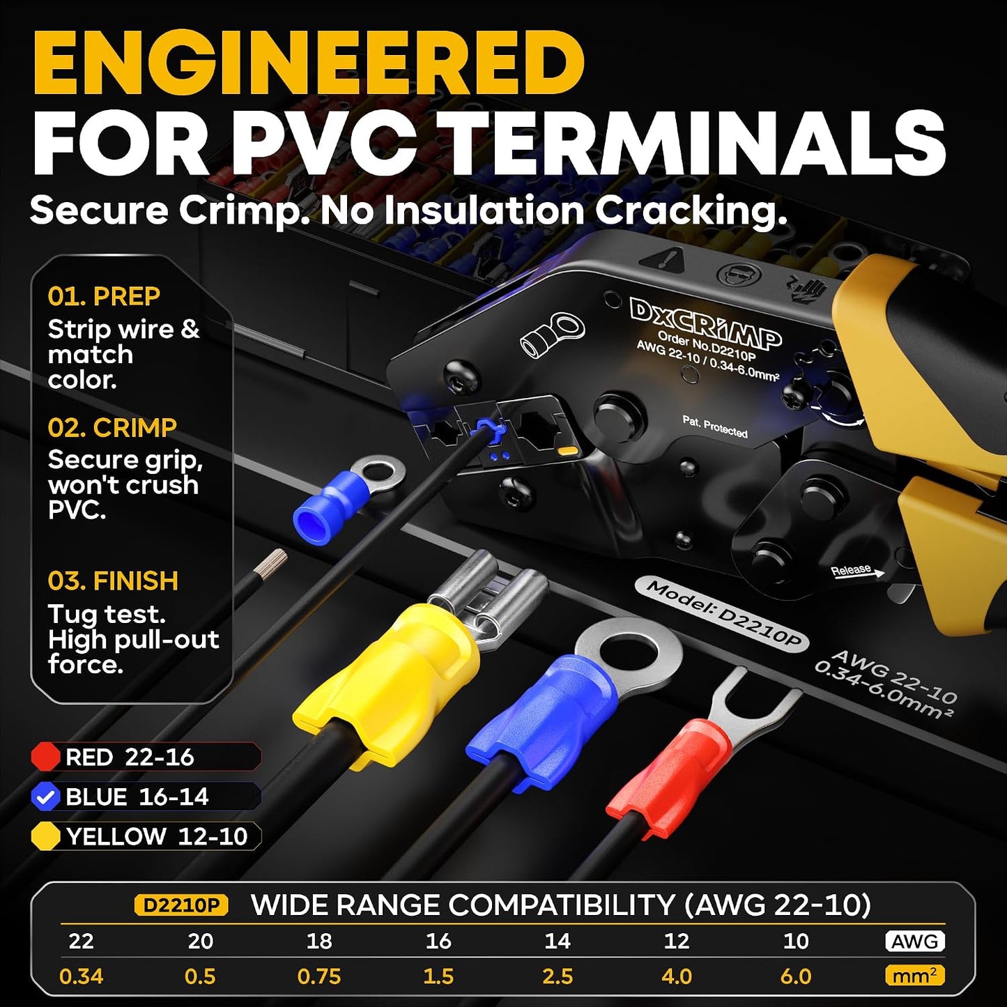 Kit herramientas crimpado 30 conectores eléctricos 22-10 AWG