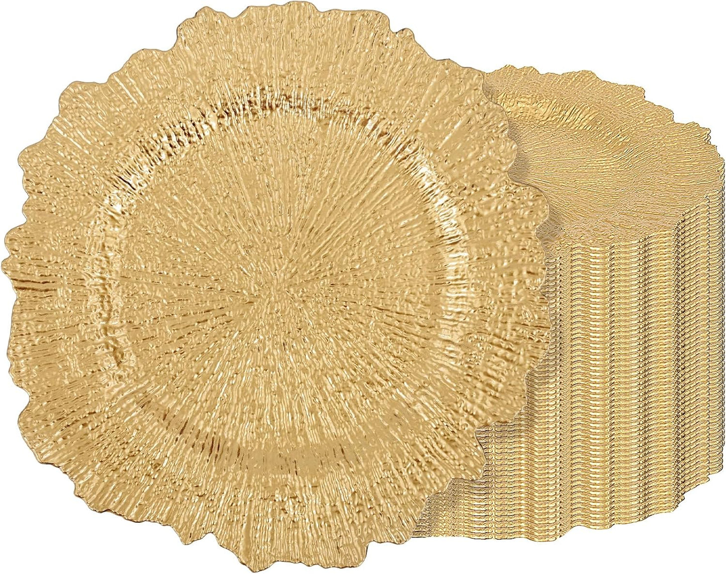 50 Pzas Cargadores Mesa Redondos Plástico 13pulg Dorado
