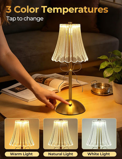 Lámpara mesa recargable dorada inalámbrica tactil led 3 colores