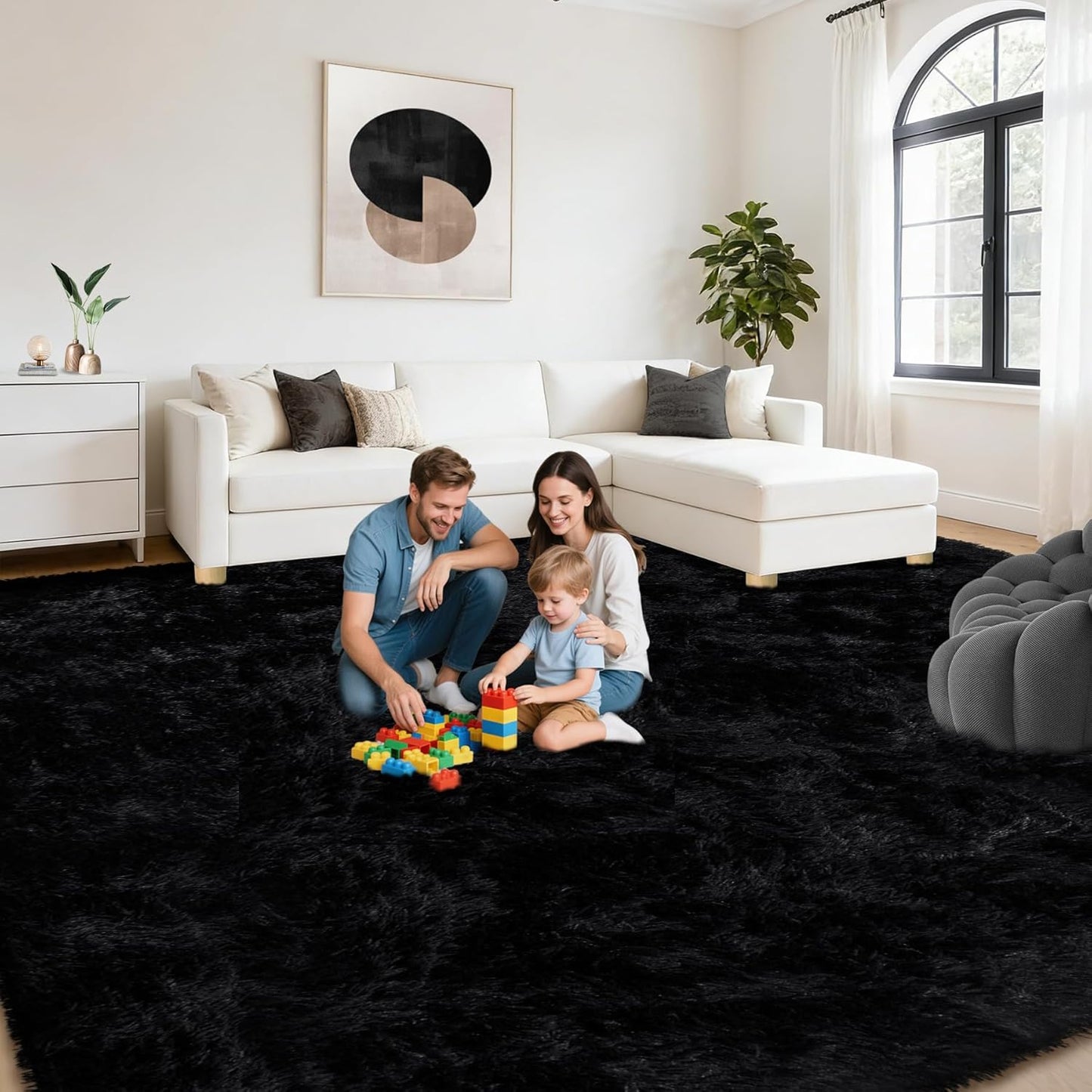 Alfombra 8x10ft suave negra para sala dormitorio