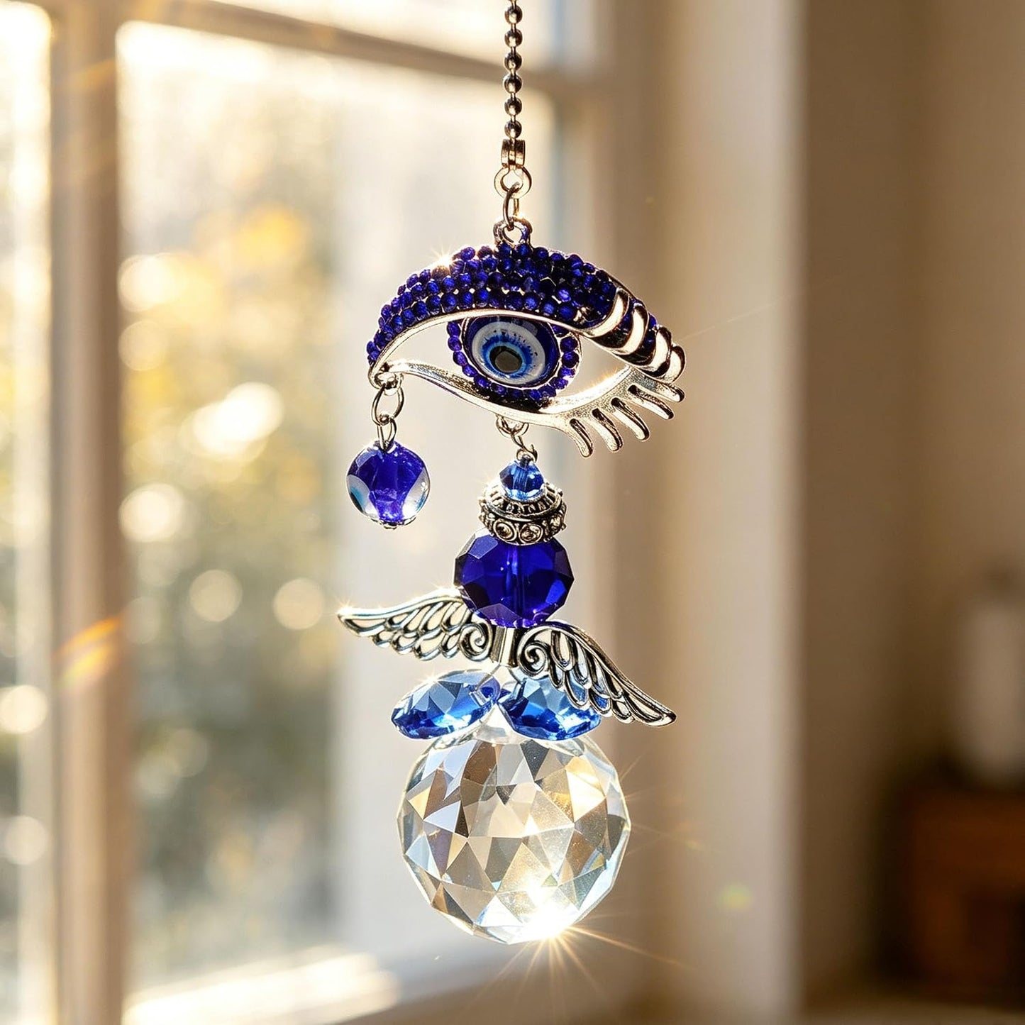 Lámpara colgante cristal ángel ojo turco azul 31.8cm