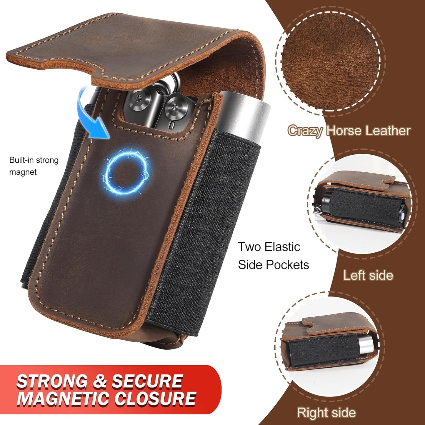 Funda cuero herramientas Leatherman organizador cinturón EDC marrón