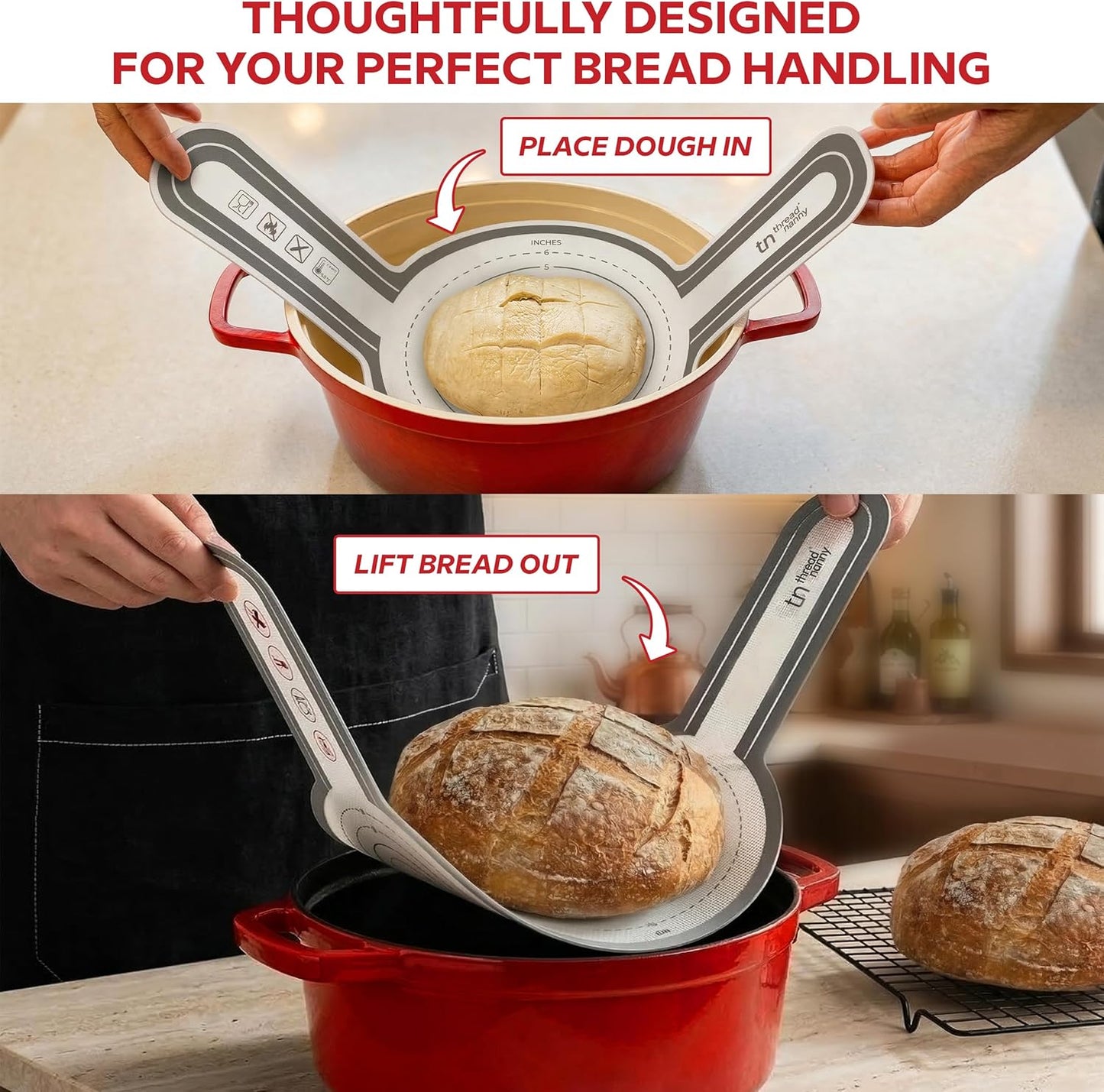 Eslinga de pan de silicona ThreadNanny para horno holandés, alfombrillas antiadherentes reutilizables resistente al calor