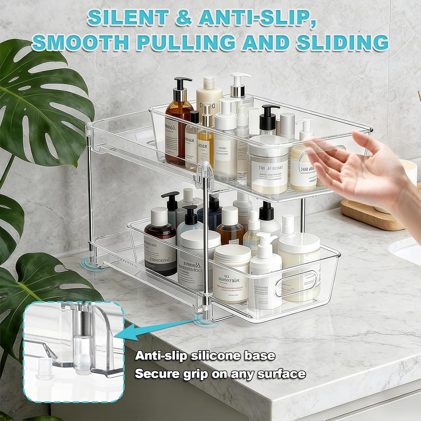 Organizador de baño de 2 niveles apilable transparente multiuso