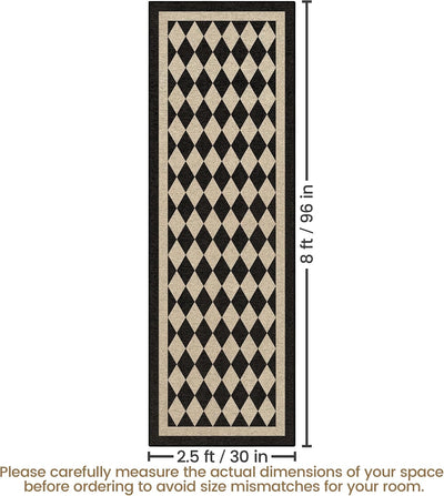 Alfombra yute 2x8pulg diseño ajedrez negro moderna antideslizante