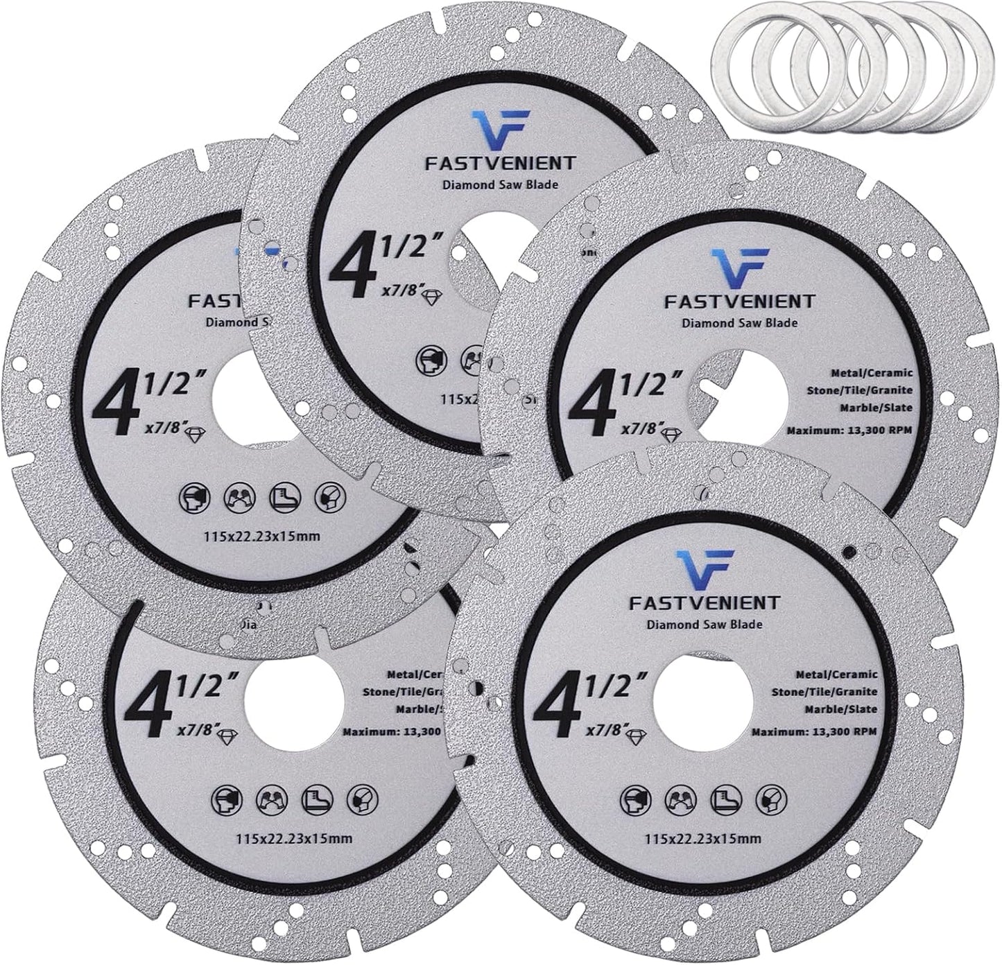 5 Discos Diamante 4.5pulg para Cortar Mármoles Cuarzo Piedra