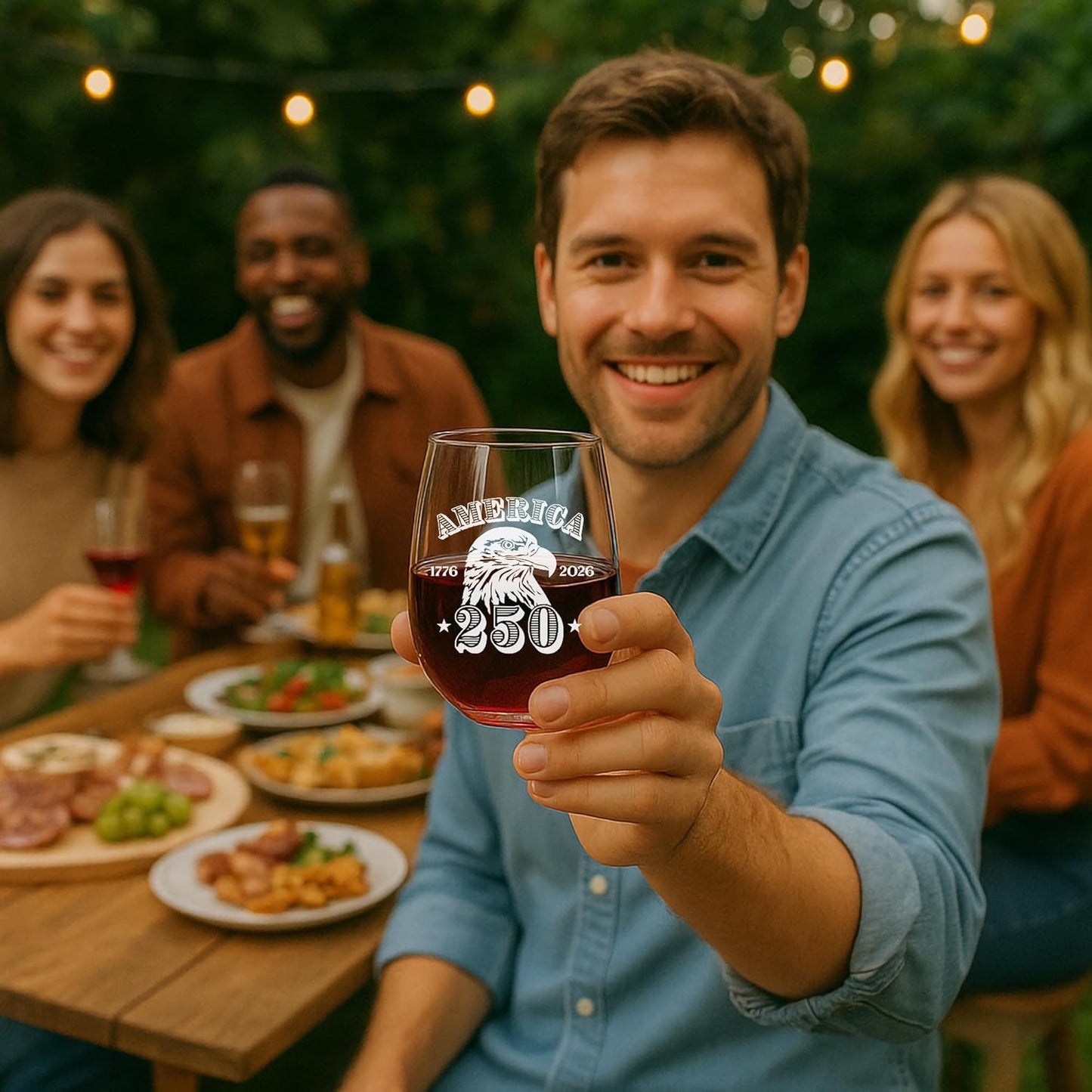 Copa de vino grabada con láser America 250 Eagle Emblem