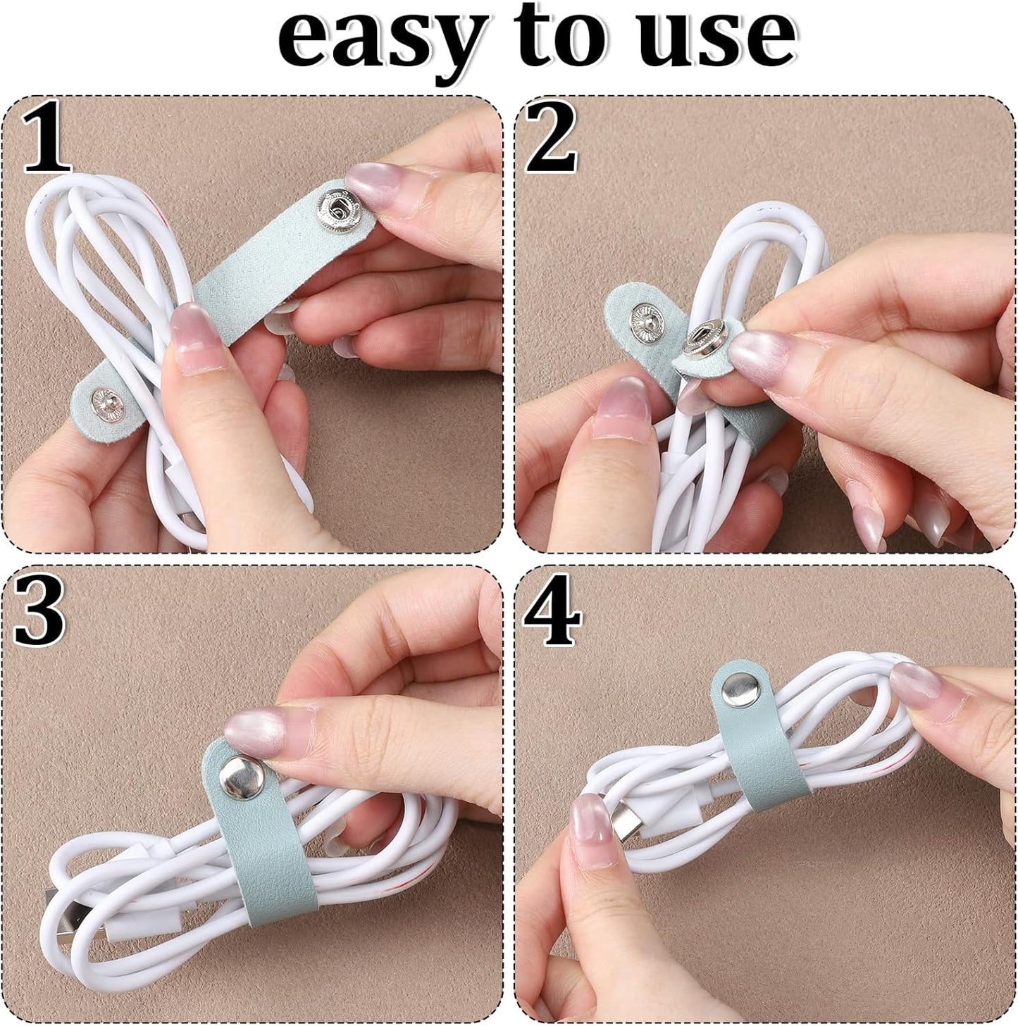 8 Organiz. Cables Cuero Reutilizables Poliuretano