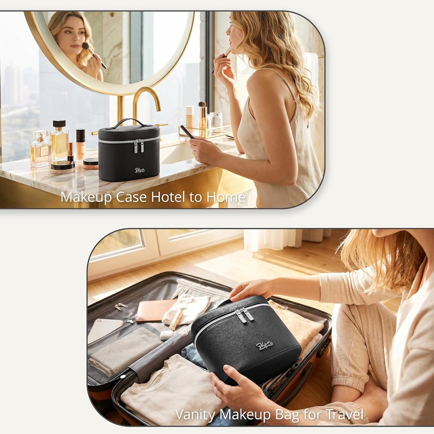 Bolsa maquillaje cuero impermeable con 8 compartimentos 3.4oz
