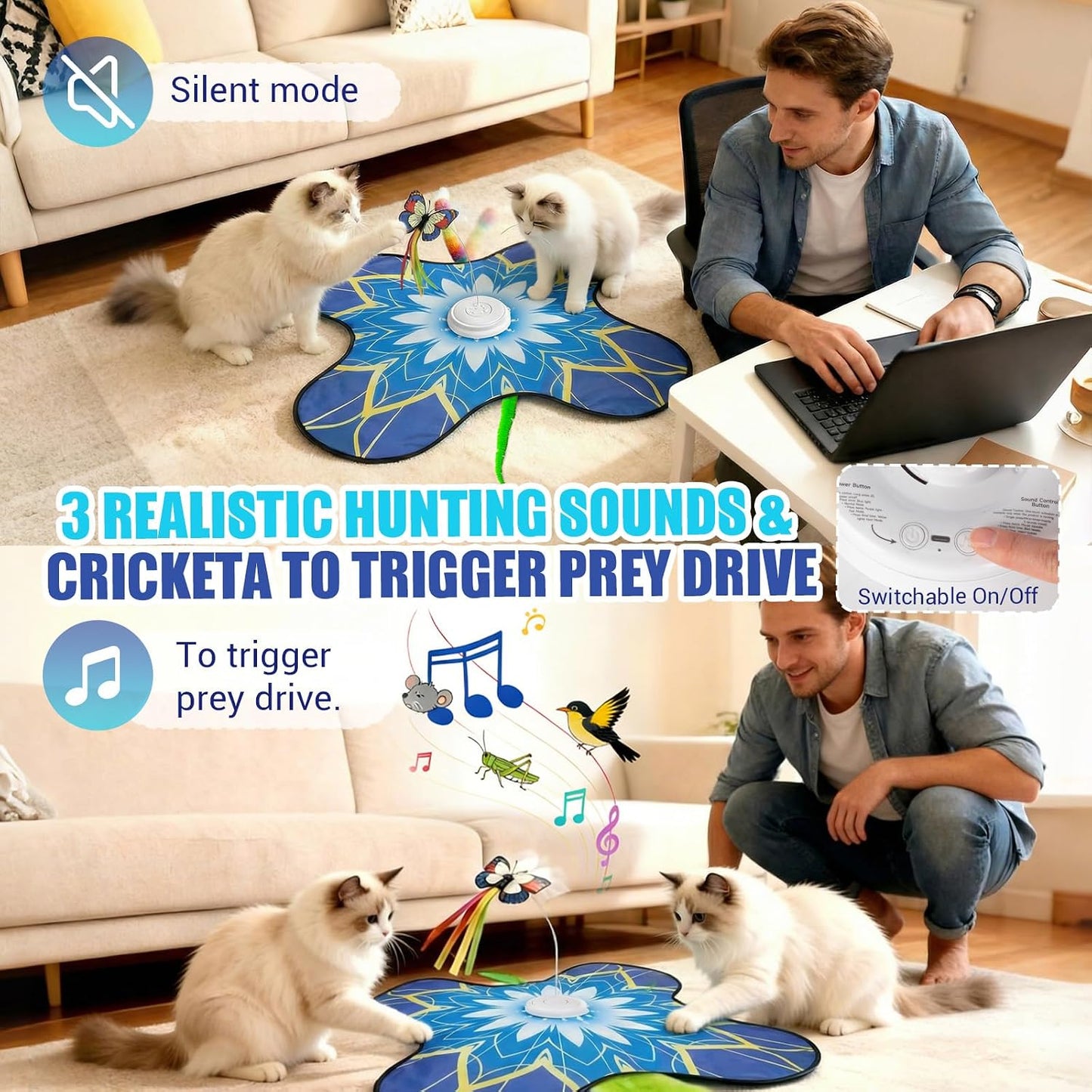 Juguete gato interactivo con sonido tapete recargable