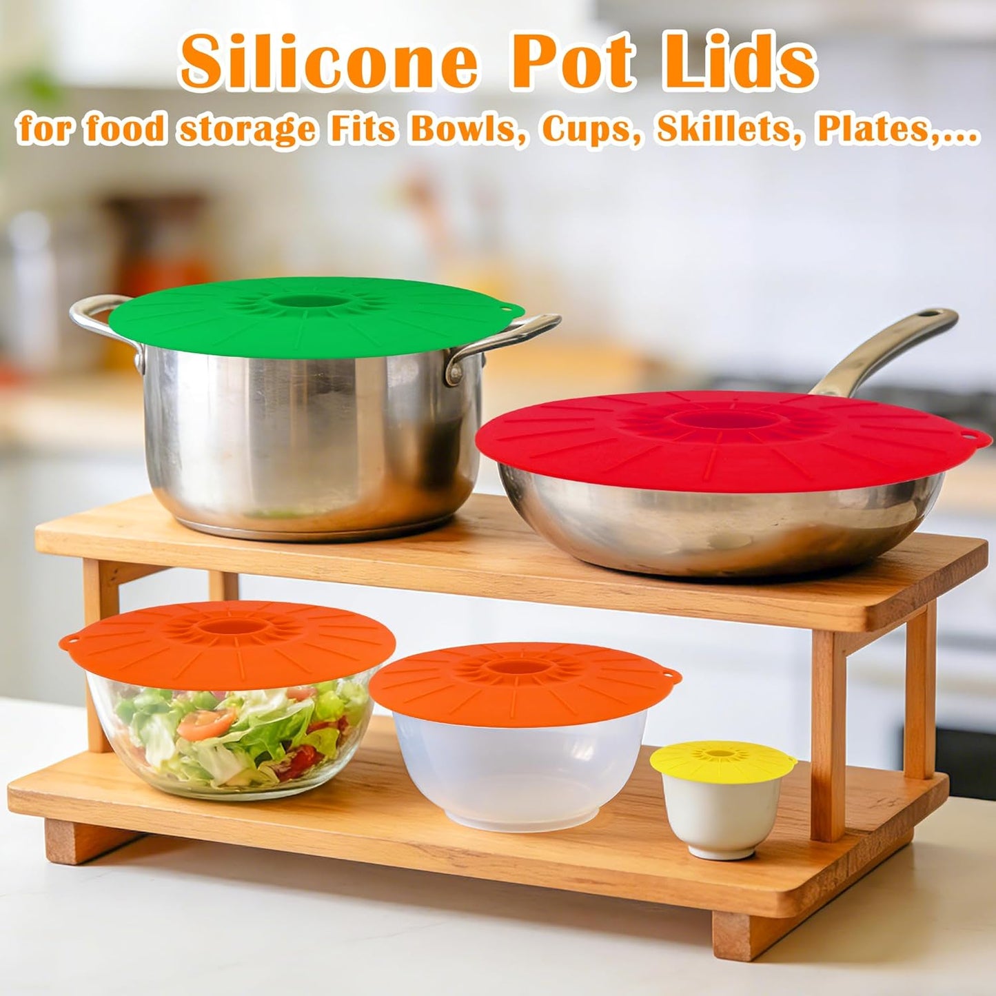 Paquete de 5 tapas de silicona reutilizables para ollas y sartenes