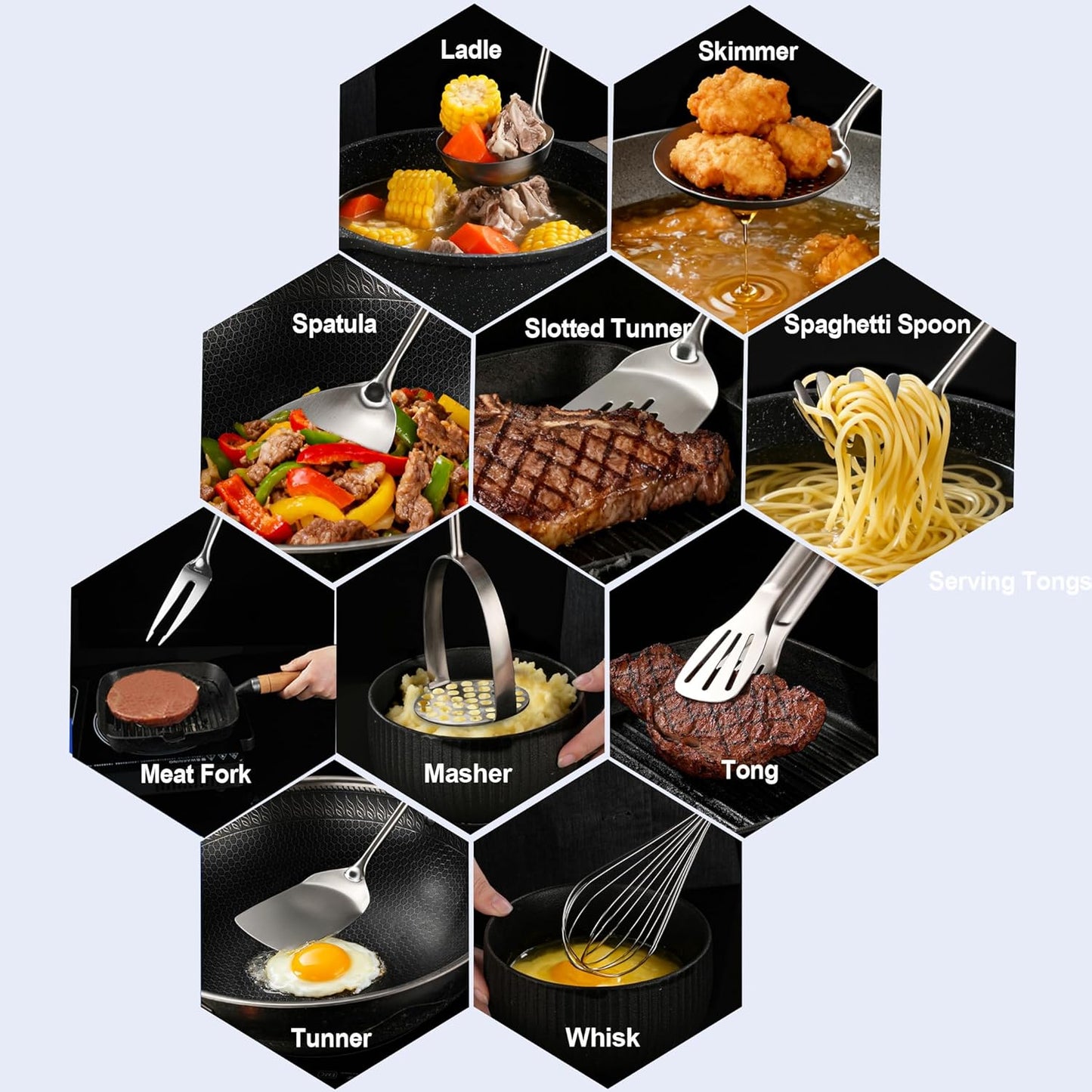 Juego de utensilios de cocina de acero inoxidable