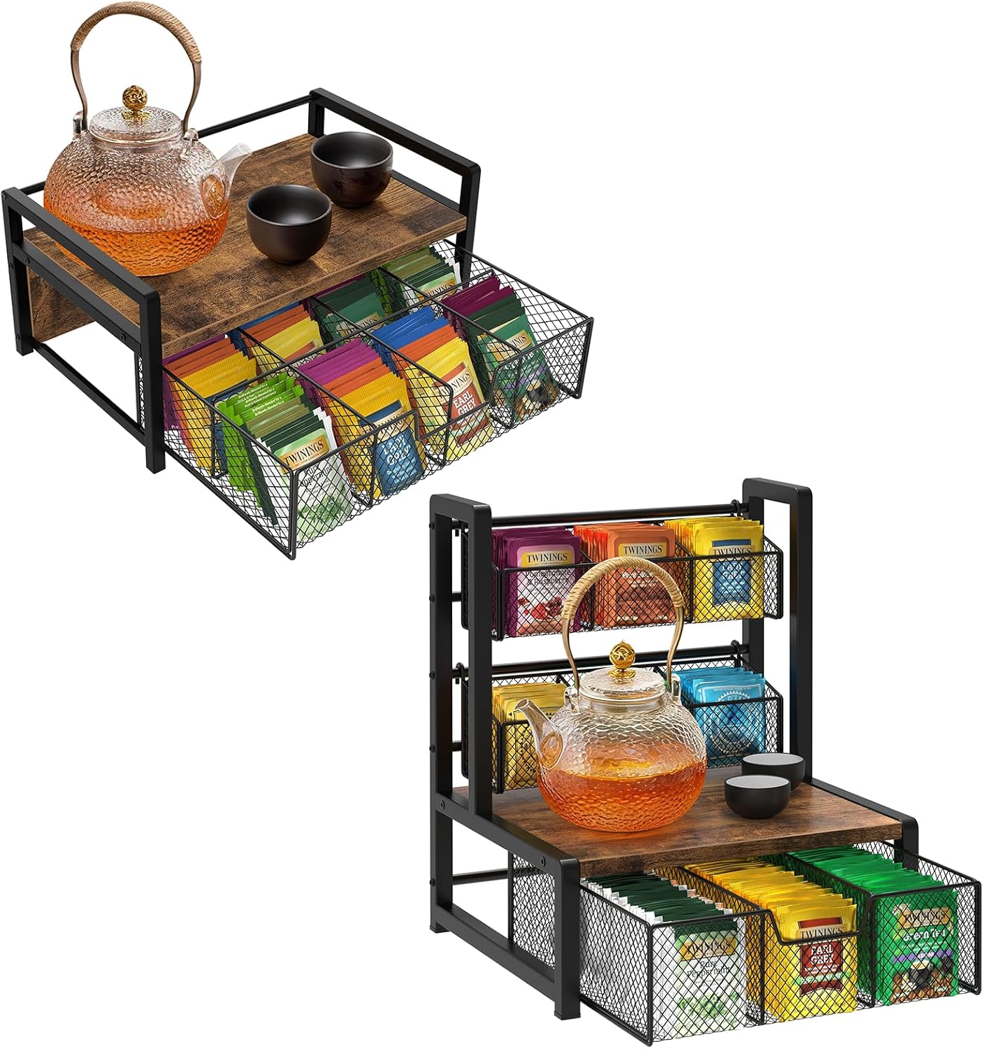Organiz. bolsas té madera con cajón almacenamiento