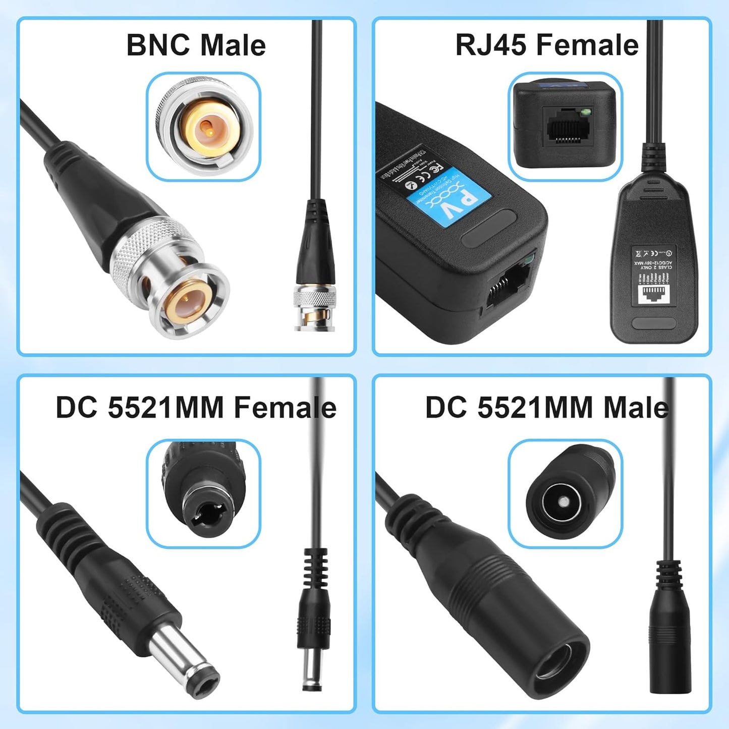 Balun RJ45 a BNC Transmisor AHD/CVI/TVI 1080P para CCTV