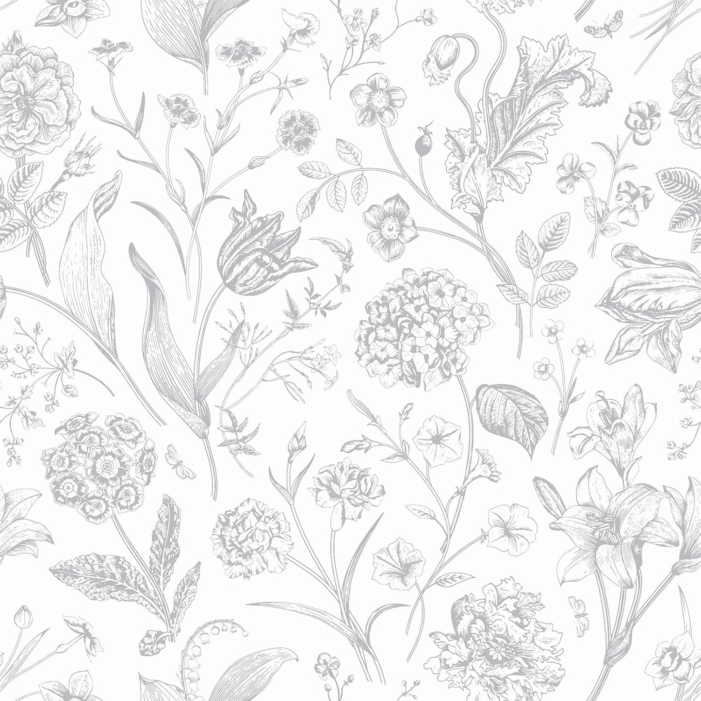 Papel Tapiz Floral Gris Extraíble para Dormitorio