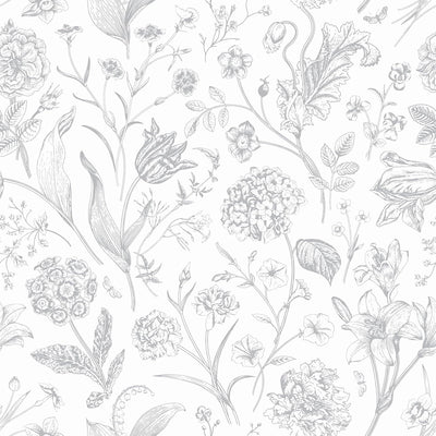 Papel Tapiz Floral Gris Extraíble para Dormitorio