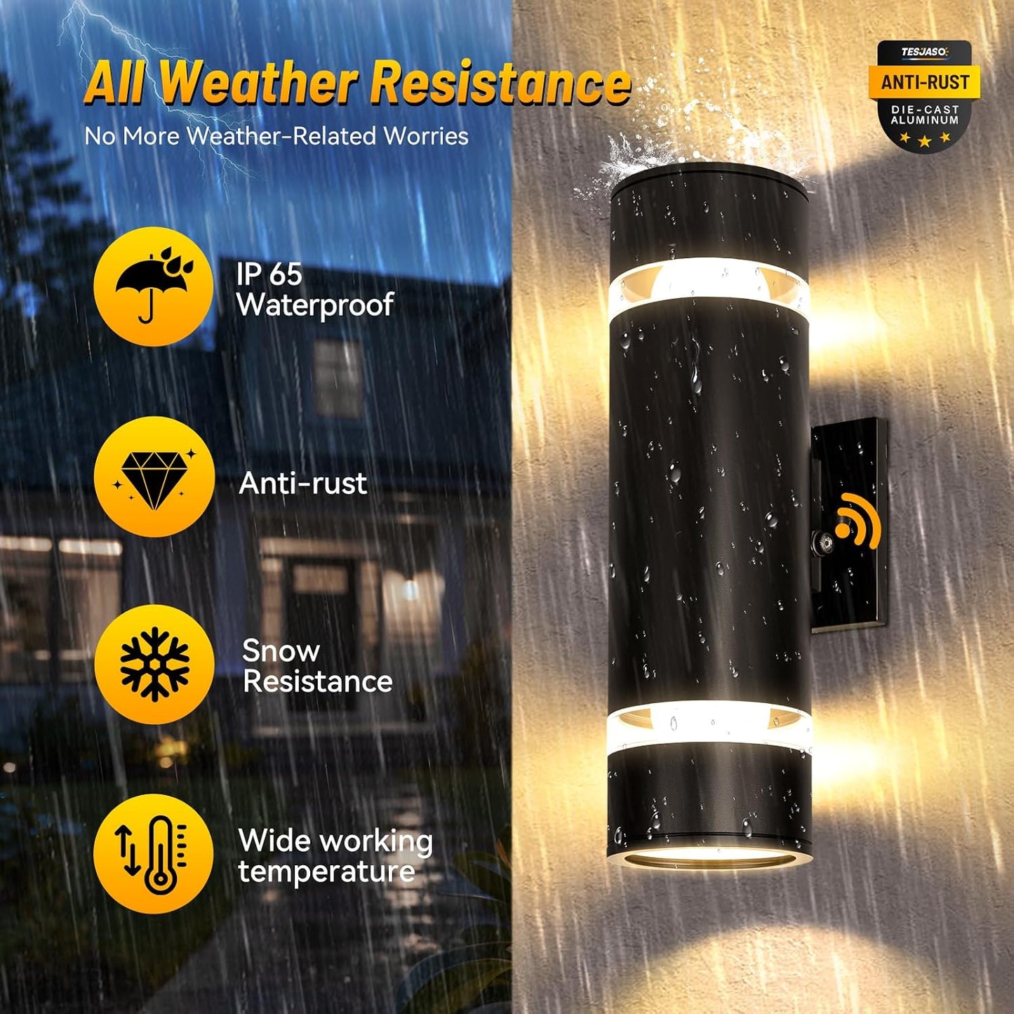 Lámpara pared exterior sensor anochecer aluminio impermeable ETL