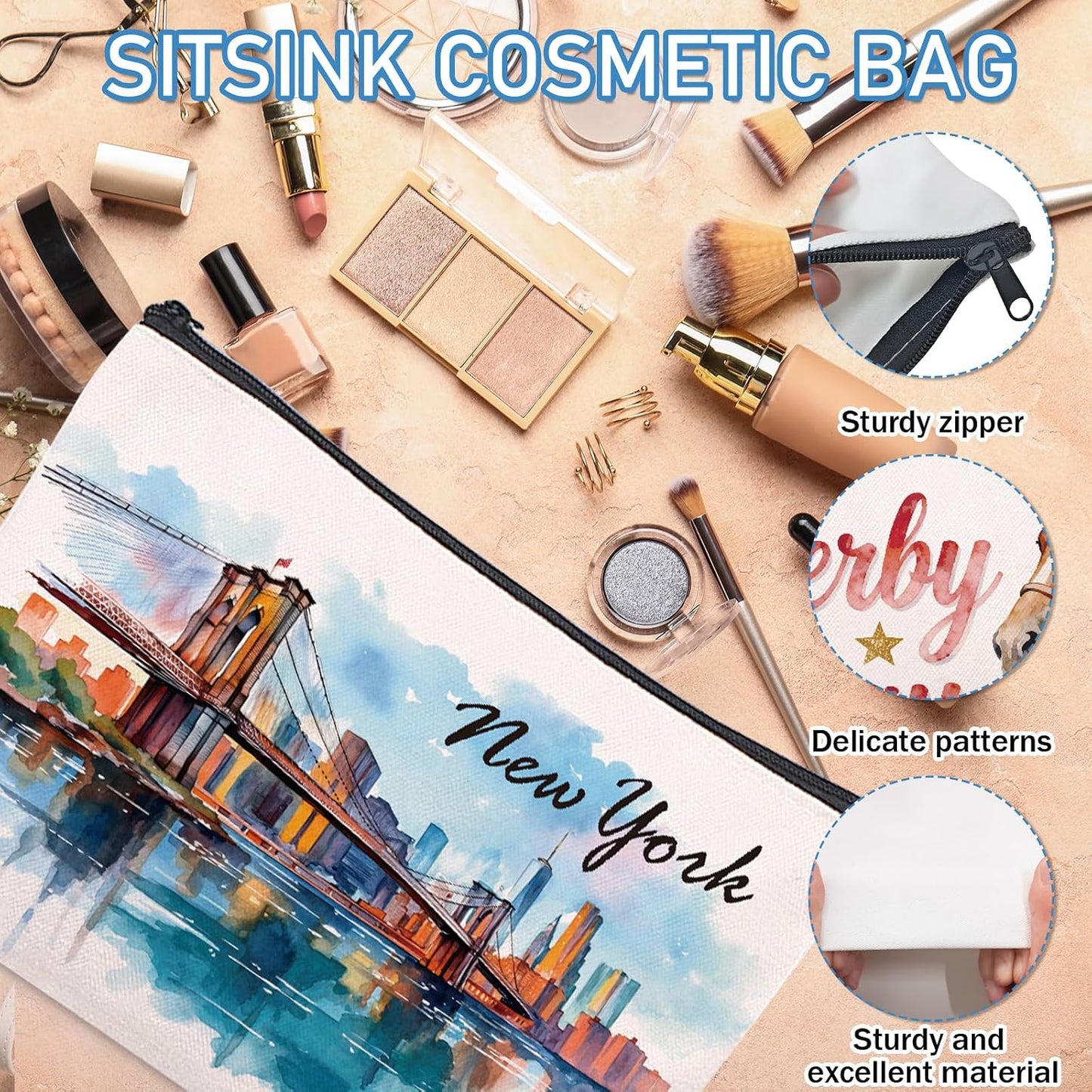 Bolsa maquillaje NYC souvenir para viajeras mujeres