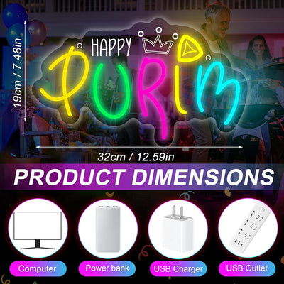 Cartel Neón LED Purim Decoración Fiesta
