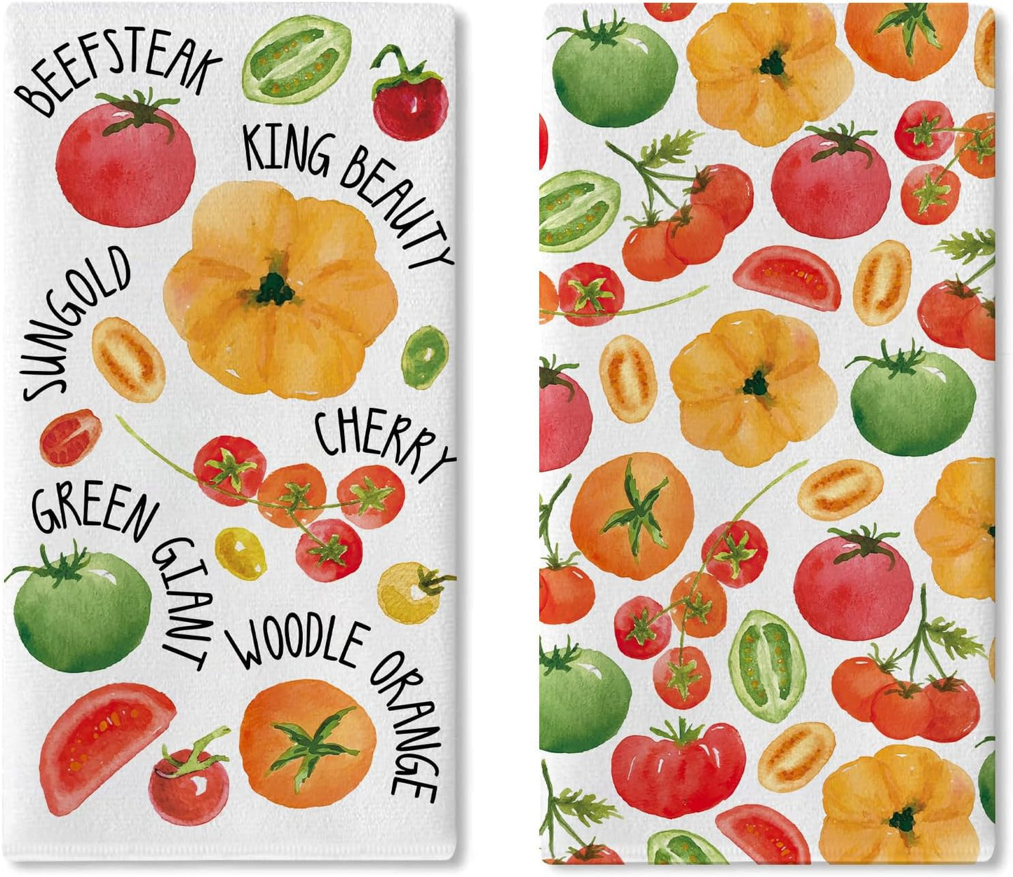 Juego de 2 paños de cocina con temática de verduras en acuarela