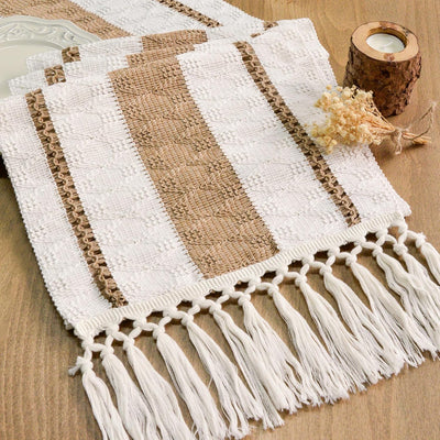 Camino de mesa bohemio FEXIA para sala de estar con borlas y decoración rústica