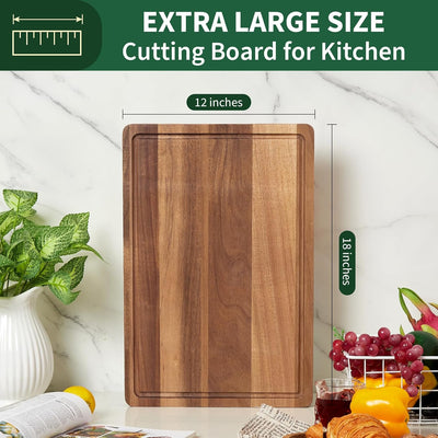 Tabla de cortar de madera de acacia 18 x 12 pulgadas con ranura para jugo