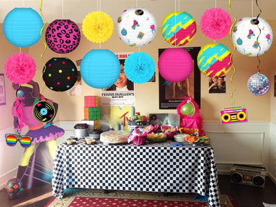 17 Pzas Decoraciones Fiesta Años 80 Linternas Papel Retro