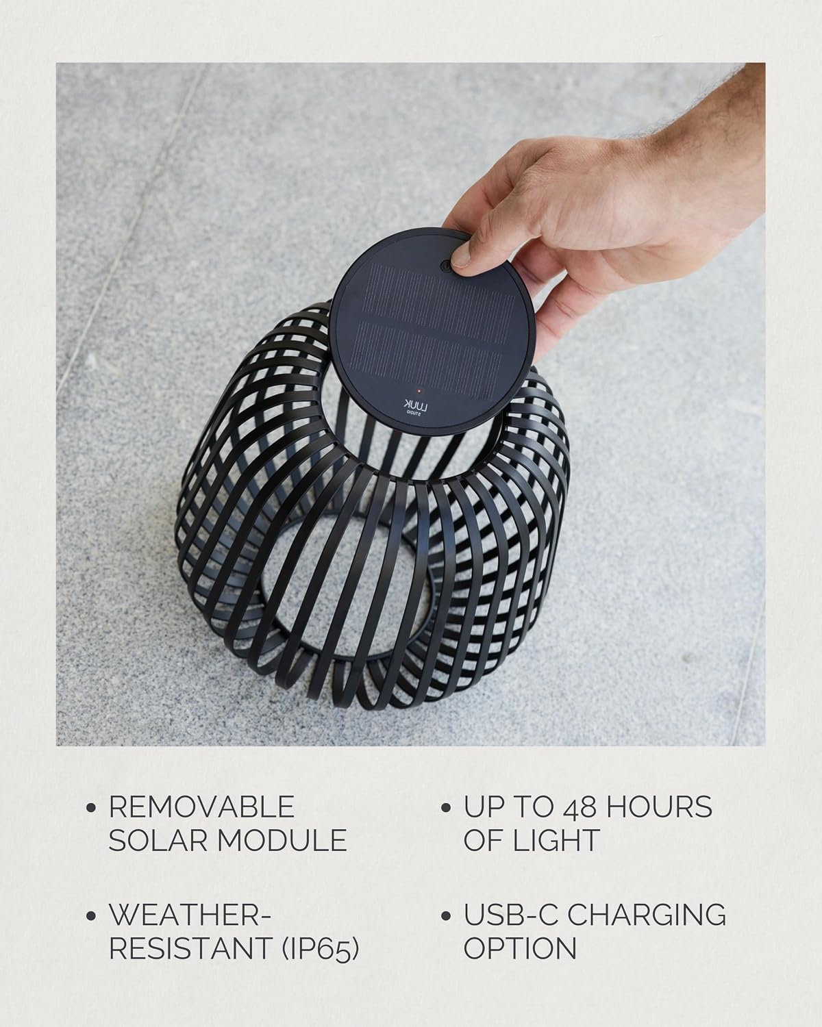 Lámpara mesa LED solar luz blanca recargable USB-C