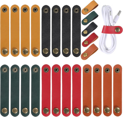 25 Pzas Cordoneras PU Cuero para Organizar Cables 5 Colores
