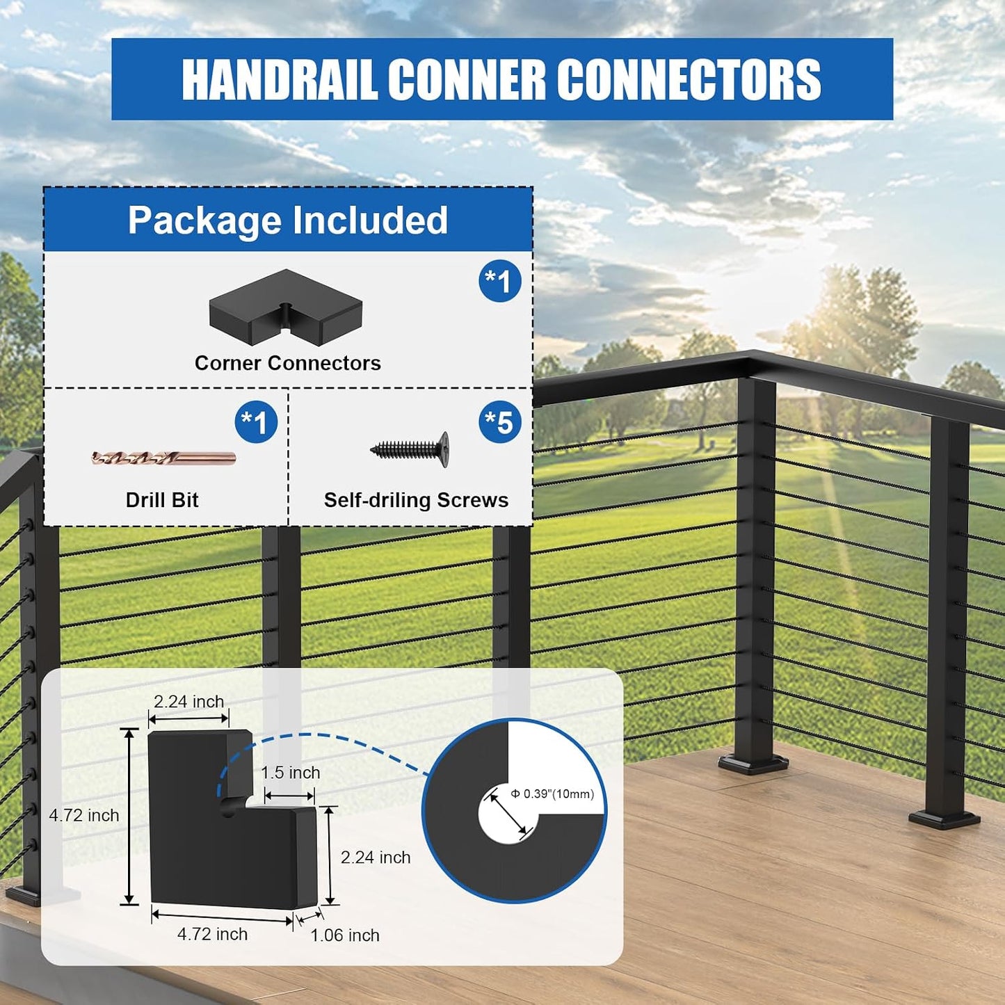 Conector pasamanos 90 grados POM negro paquete