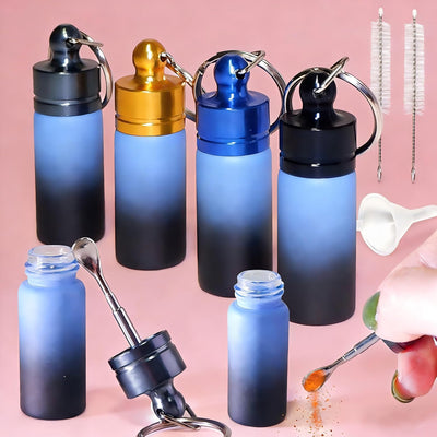 Paquete de 4 recipientes portátiles de aluminio para especias con llavero y cuchara gradiente azul-negro