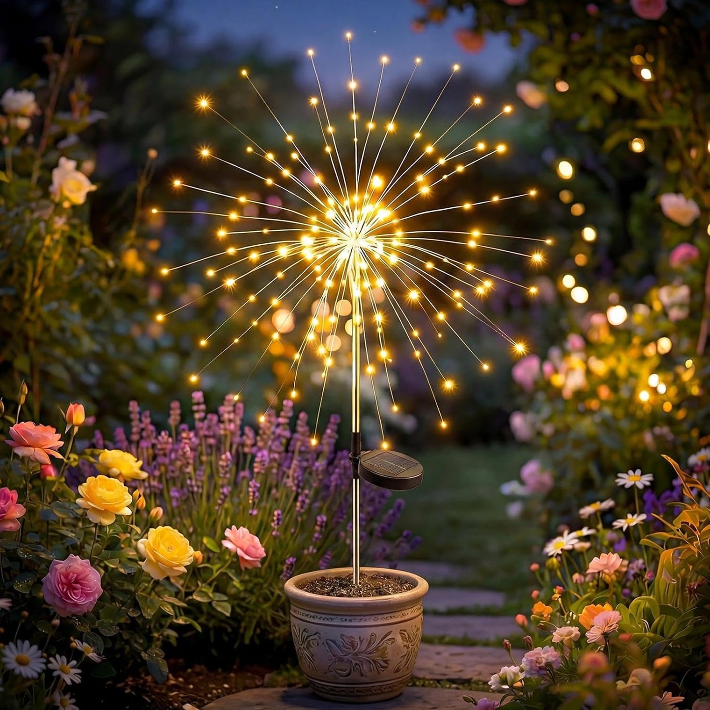 Luz solar para jardín 120 LED 8 modos brillo cálido
