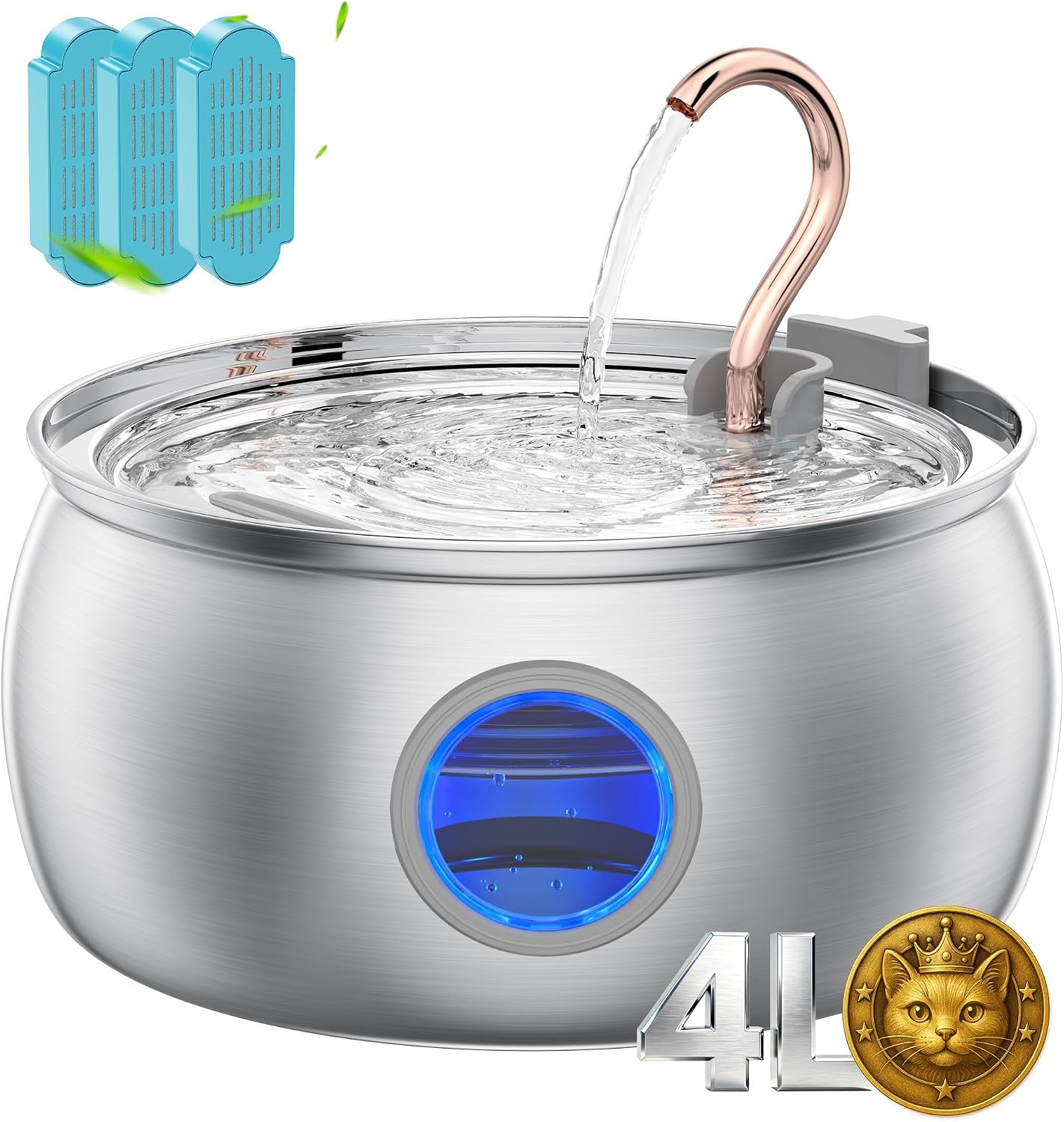 Fuente agua gato 4L cobre acero inox con 3 filtros