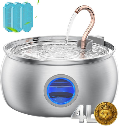 Fuente agua gato 4L cobre acero inox con 3 filtros