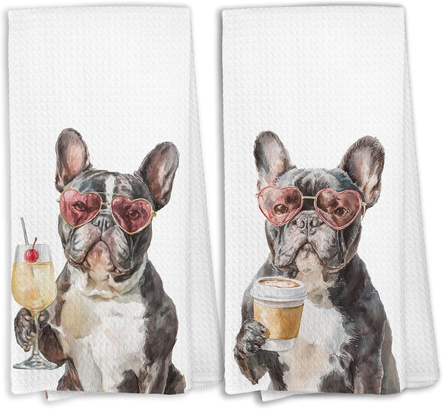 Juego de 2 toallas de cocina con diseño de bulldog francés