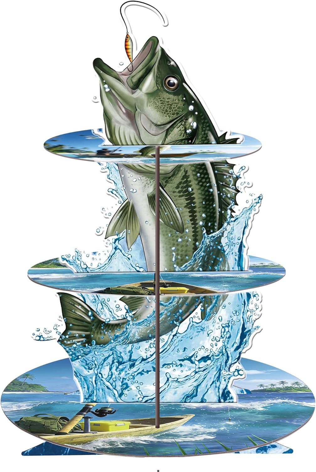 Soporte cupcakes 3 niveles reutilizable fiesta pesca