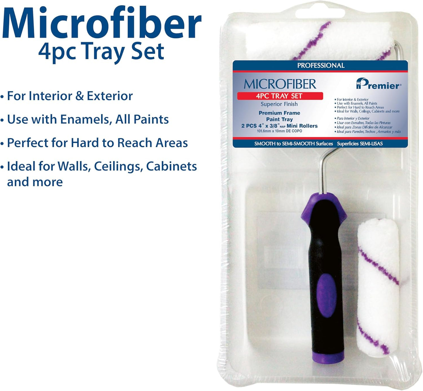 Juego 4 Rodillos Microfibra 4pulg Profesional Ultra Suave