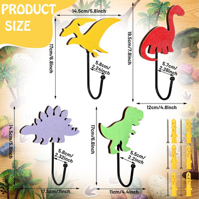 4 Pzas Colgador Dinosaurio Madera Decorativo Habitación