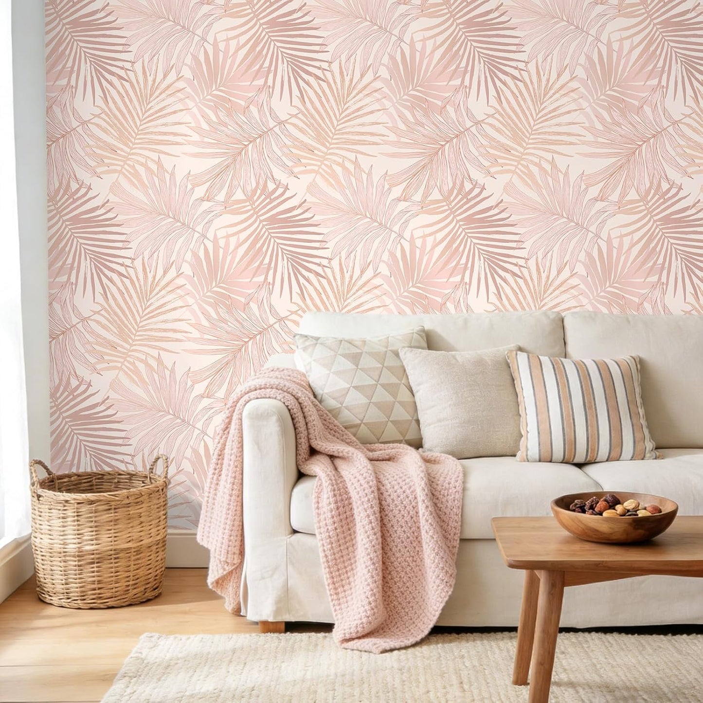 Papel tapiz tropical rosa hojas palmera autoadhesivo 17.7x118pulg