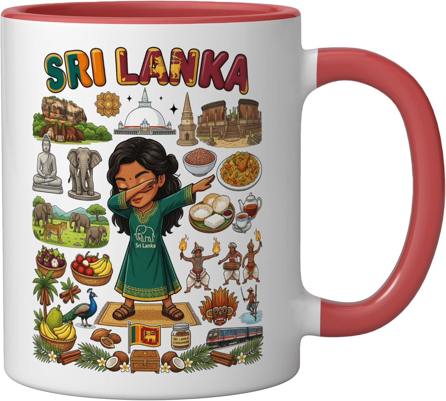 Taza cerámica Kottu con motivos de Sri Lanka y elefante