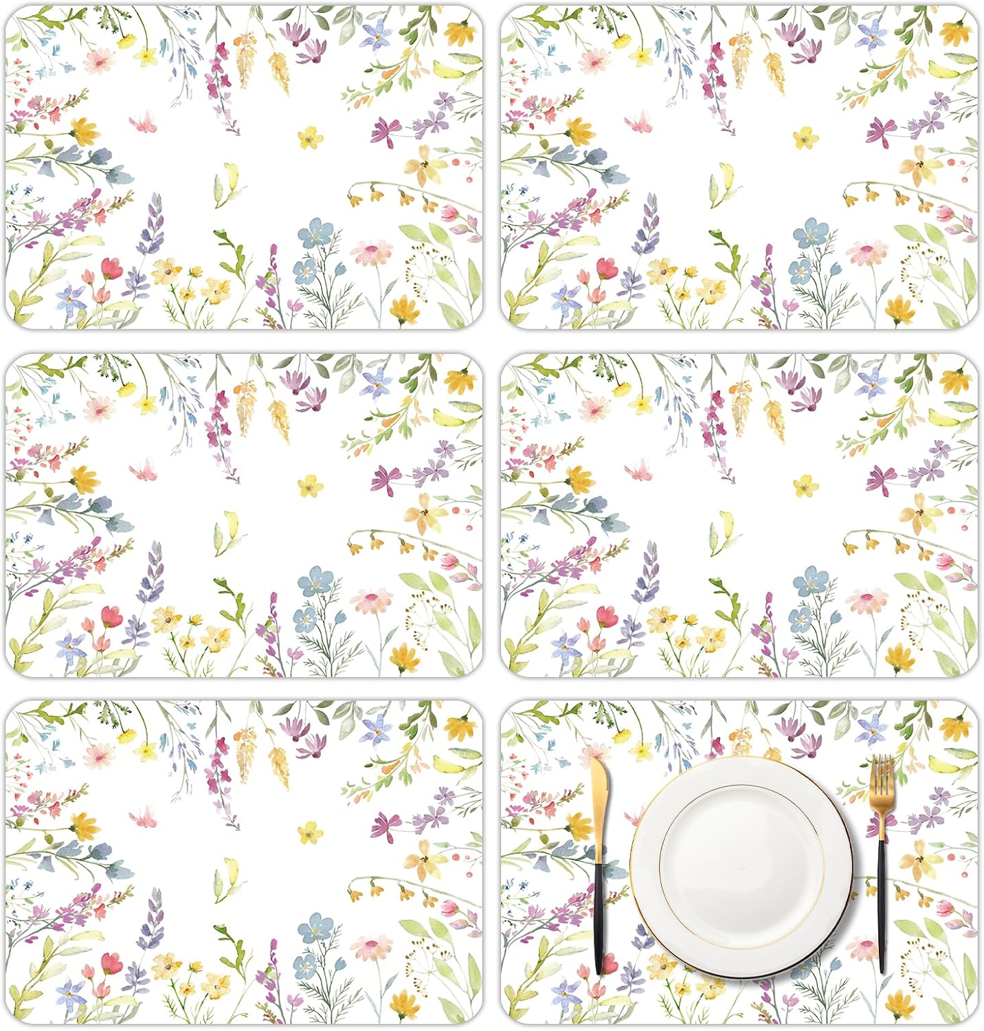 Mantel individual de plástico floral primavera 11 x 16 pulgadas